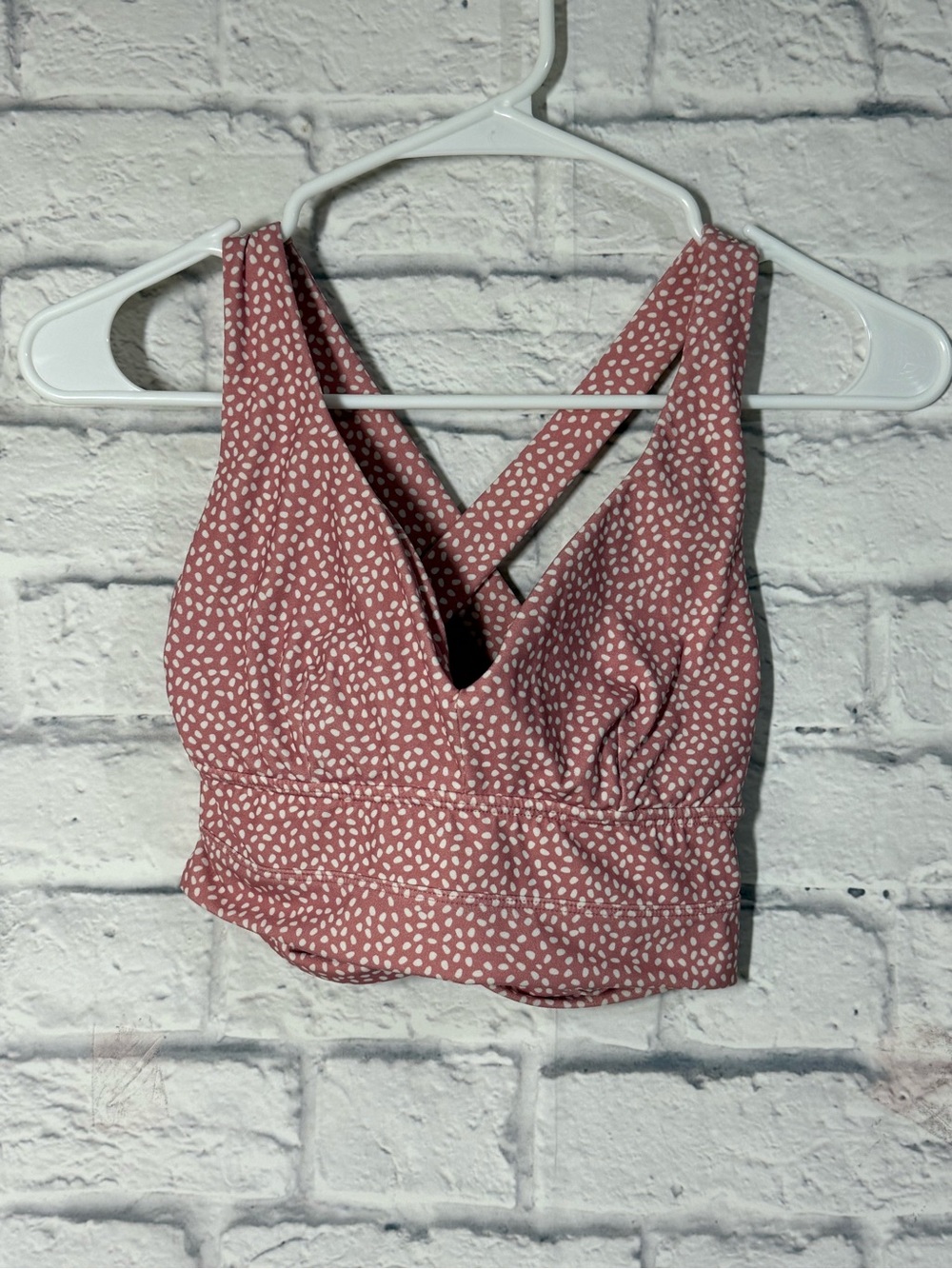 BuffBunny Dusty Rose & White Dot Cross-Back Sports Bra, Small